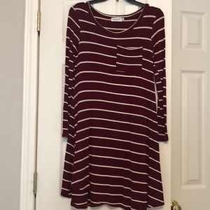 Lightweight burgundy and white stripe shift dress size S